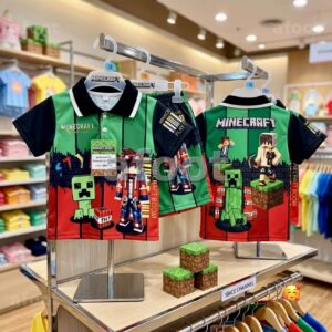 ชุดกีฬาเด็ก Minecraft เสื้อโปโล+กางเกงขาสั้น ไซส์ S-XL (2.5-10 ขวบ)